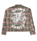 Saint Vanity Cropped Red‑Green Plaid Flannel Shirt Back Graphic Print