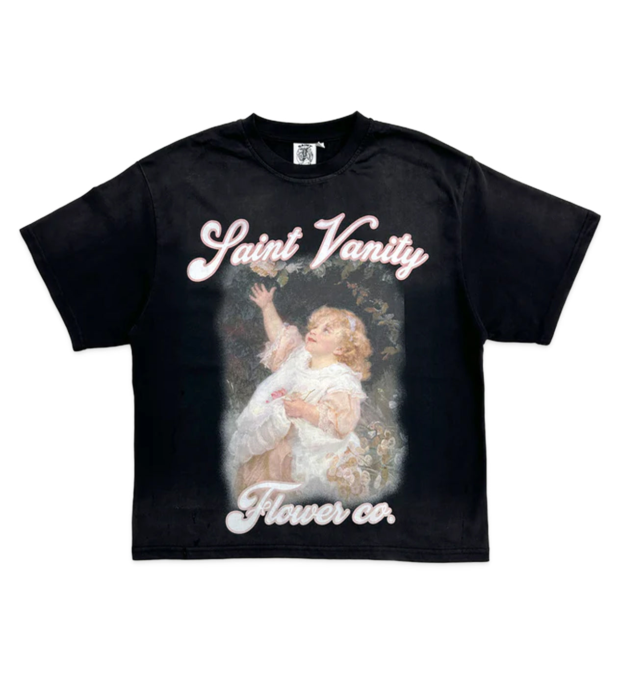 Saint Vanity Oil Painting Art Cropped Tee Black