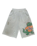 Saint Vanity SV Crocodile Graphic Washed Grey Raw Hem Shorts