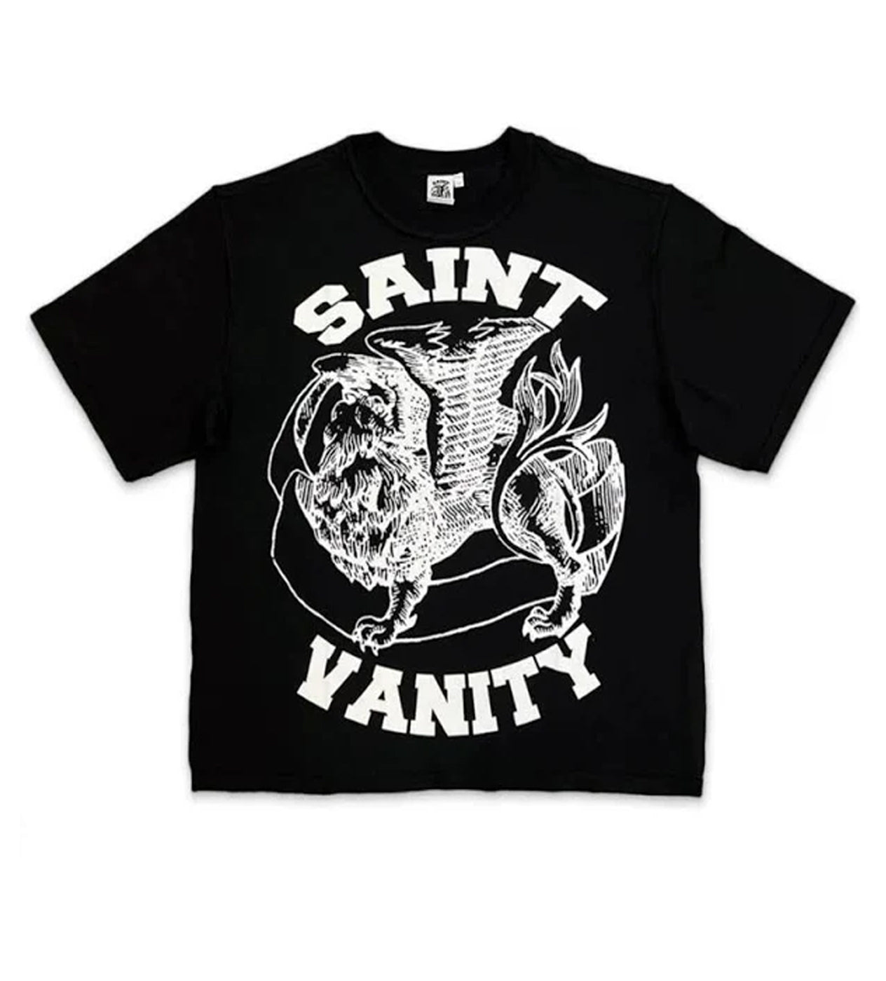 Saint Vanity Lion Vintage Graphic Cropped Tee Black