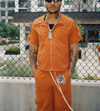 Saint Vanity Orange Short‑Sleeve Hooded Windbreaker Jacket