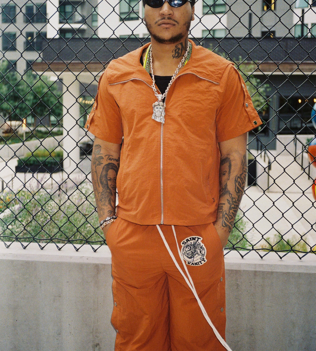 Saint Vanity Orange Short‑Sleeve Hooded Windbreaker Jacket