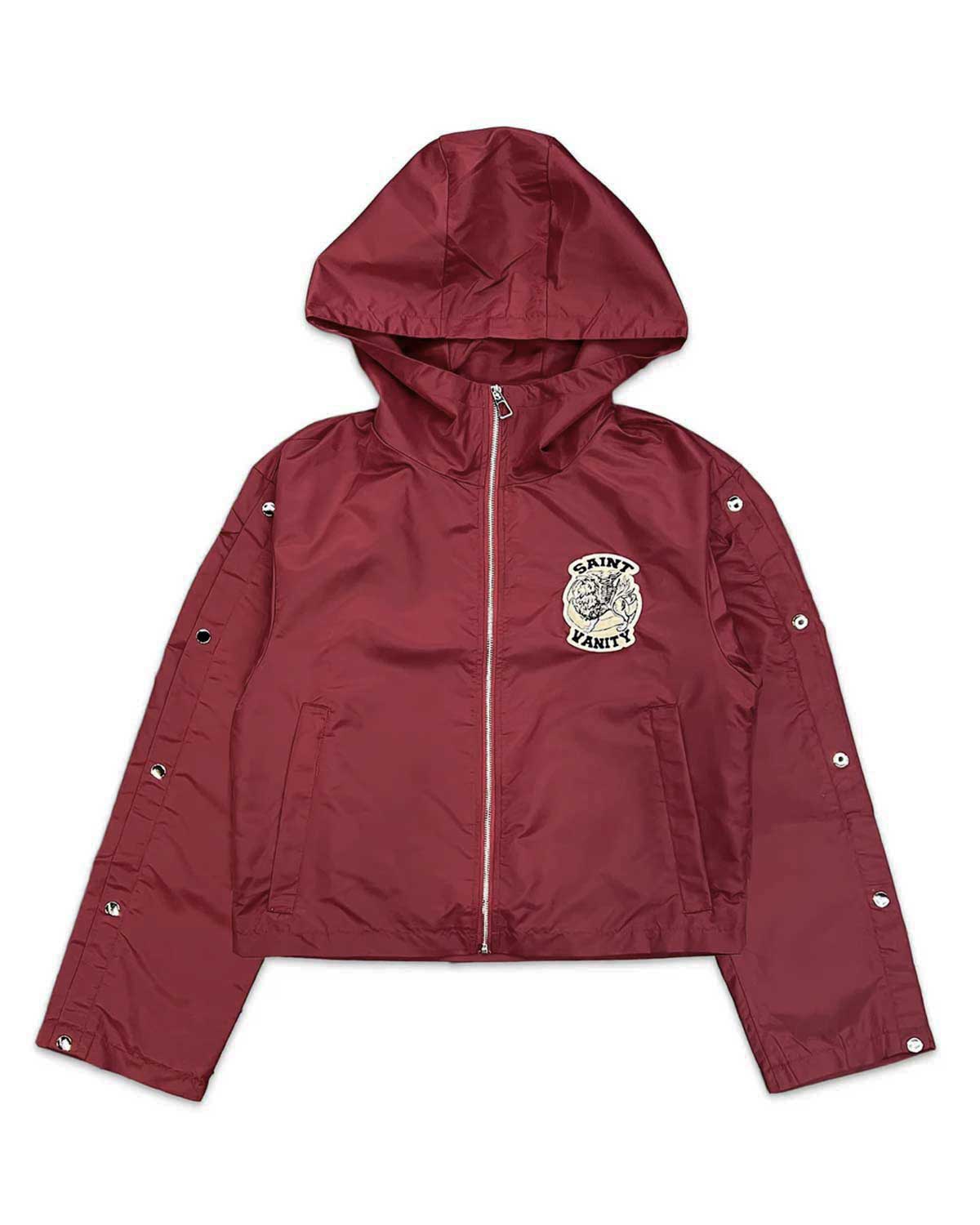 Saint Vanity Nylon Long Sleeve Zip Up Hoodie Red