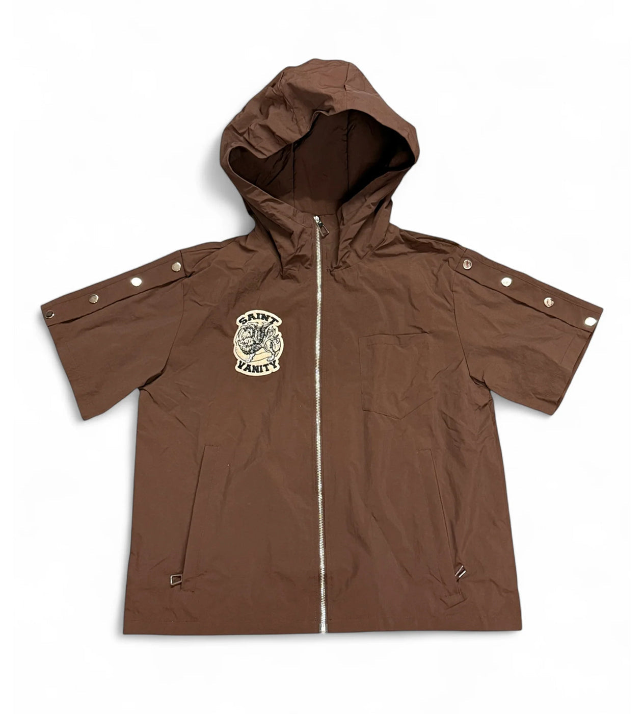 Saint Vanity Brown Short‑Sleeve Hooded Windbreaker Jacket