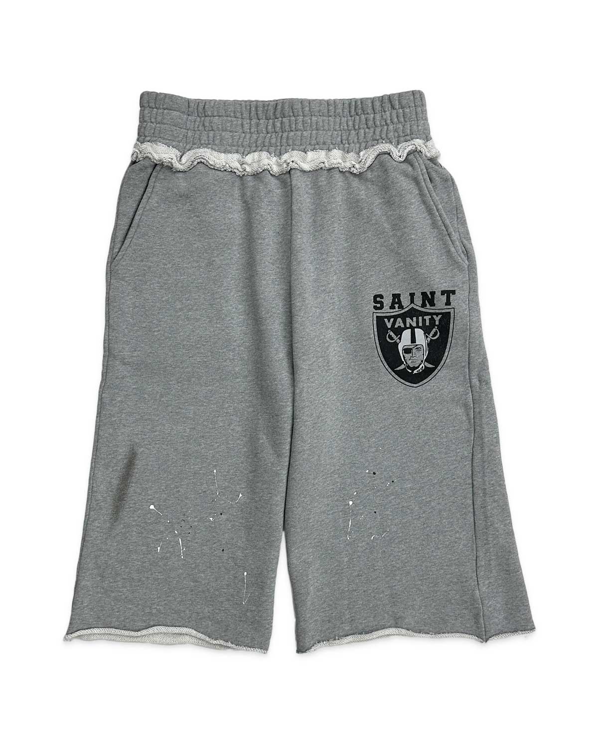 Saint Vanity Shield Logo Splatter Paint Sweat Shorts Heather Grey