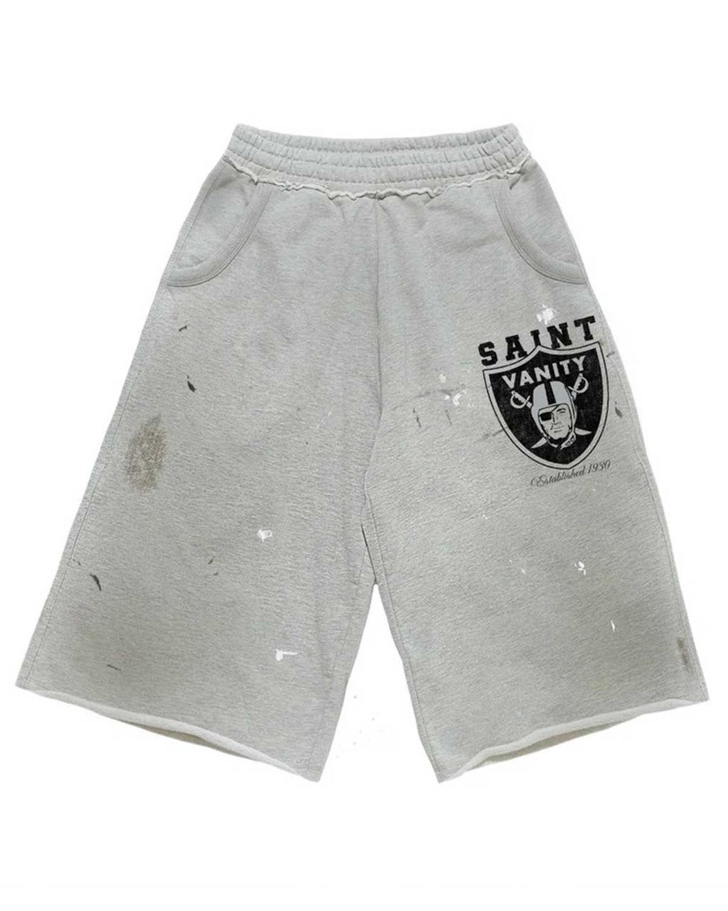 Saint Vanity Shield Logo Splatter Paint Sweat Shorts Heather Grey