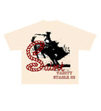 Saint Vanity Western Cowboy Graphic Cropped Tee Cream