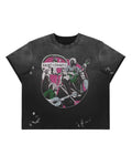 Saint Vanity Pink‑Tone Vintage Band Cropped Tee Washed Black