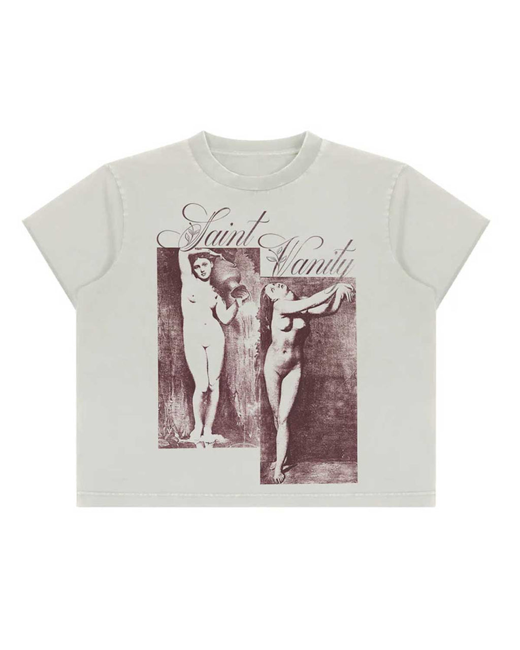 Saint Vanity Burgundy Classical Art Cropped Tee Off‑White