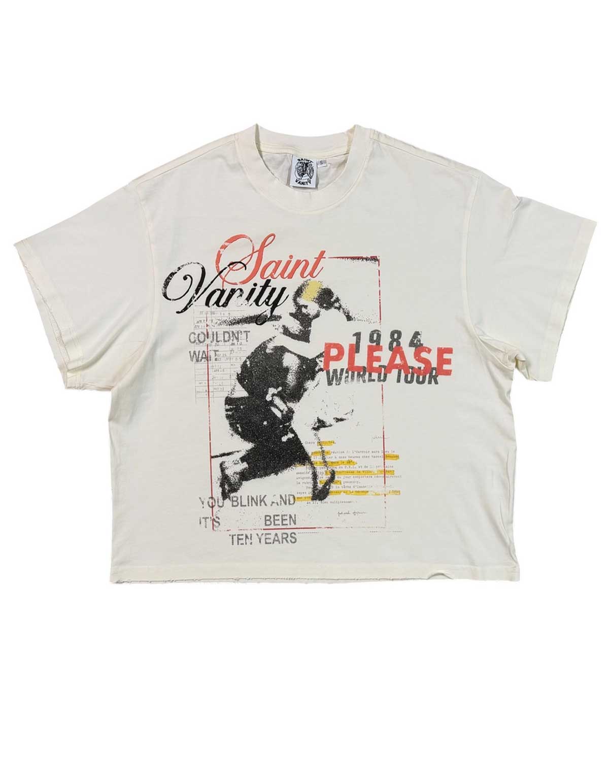 Saint Vanity Vintage Baseball Graphic Cropped Tee Off‑White