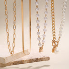5pc Pearl & Chain Layered Necklace Set