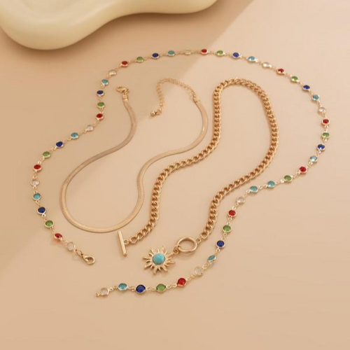 3pc Boho Sunflower Layered Necklaces