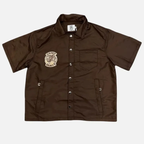Saint Vanity Vintage Embroidered Brown Short Sleeve Shirt & Side Snap Casual Shorts Matching Set