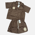 Saint Vanity Vintage Embroidered Brown Short Sleeve Shirt & Side Snap Casual Shorts Matching Set