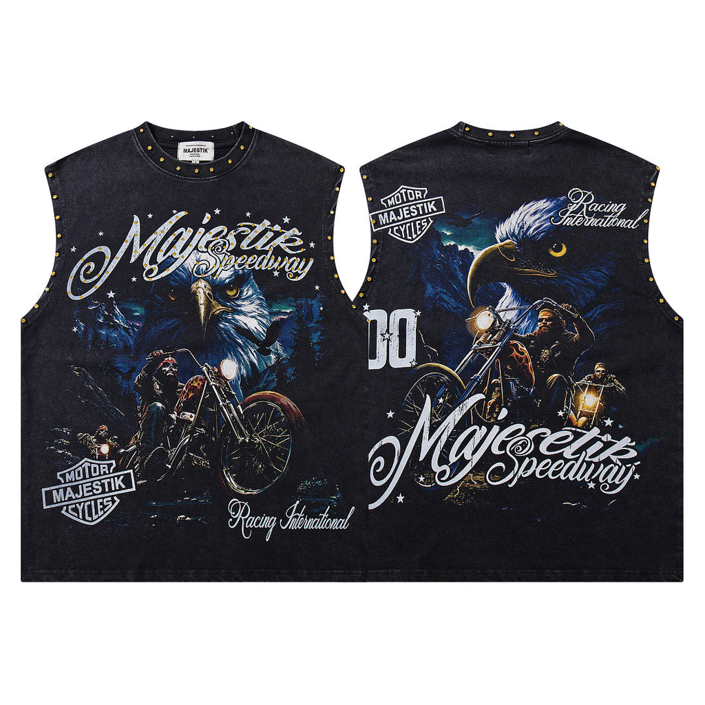 Majestik Eagle Motorcycle Graphic Rivet Sleeveless Tank Top