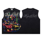 Majestik City Sports Car Graphic Rivet Sleeveless Tank Top