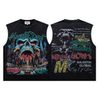 Majestik Skull City Graphic Rivet Sleeveless Tank Top