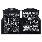 Majestik Vintage Collage Skull Rivet Sleeveless Tank Top