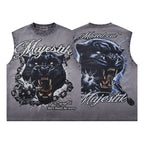 Majestik Black Panther Rivet Washed Sleeveless Tank Top