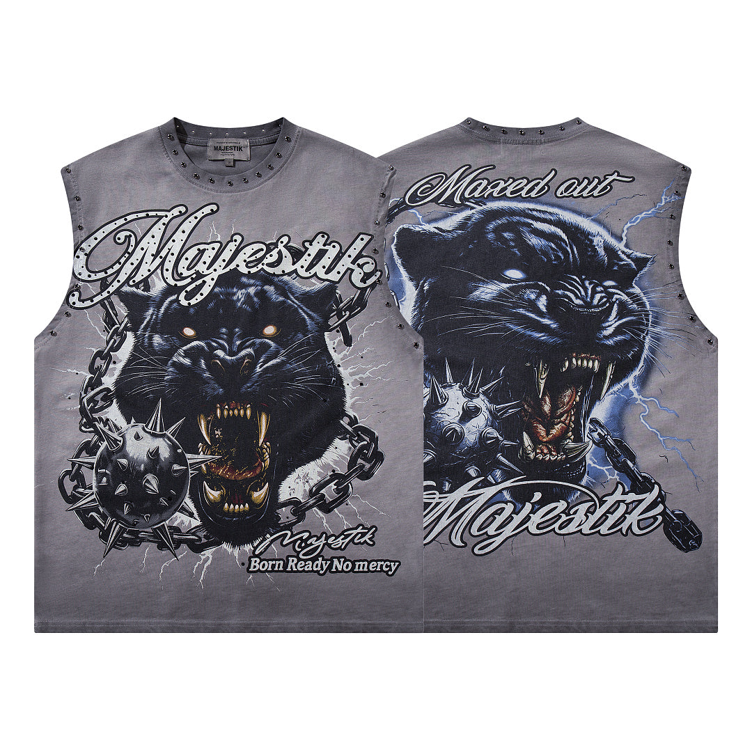 Majestik Black Panther Rivet Washed Sleeveless Tank Top