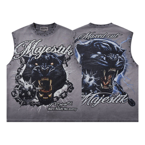 Majestik Black Panther Rivet Washed Sleeveless Tank Top