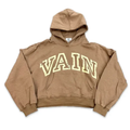 Saint Vanity Retro Letter‑Print Brown Cropped Oversized Hoodie