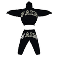 Saint Vanity Retro VAIN Letter Black Cropped Hoodie & Jogger Matching Tracksuit