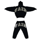 Saint Vanity Retro VAIN Letter Black Cropped Hoodie & Jogger Matching Tracksuit