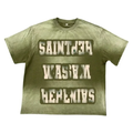 Saint Herenias Warped Letter Retro Olive Green Oversized Tee