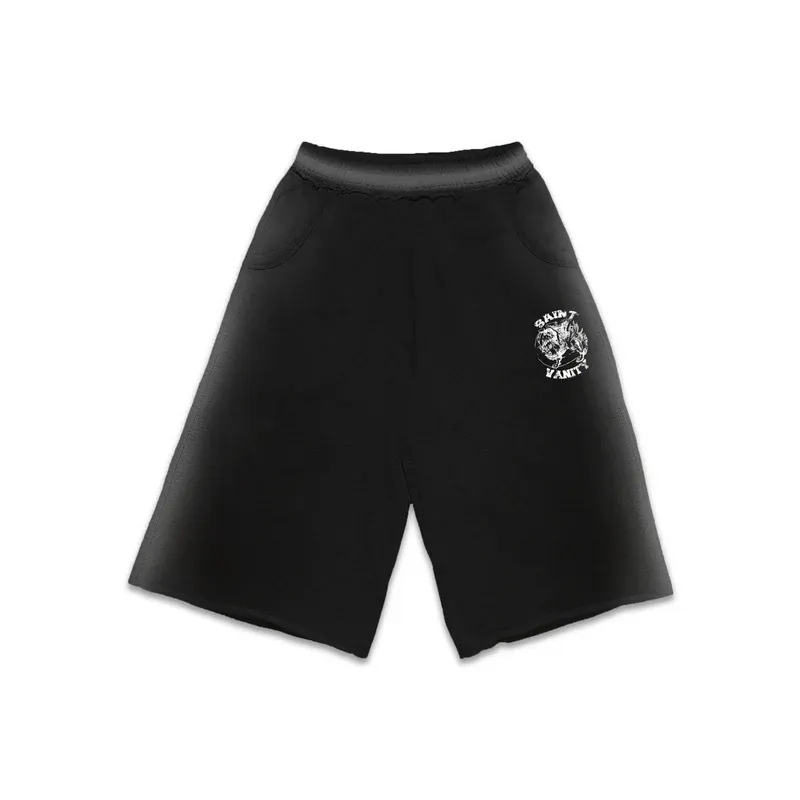 Saint Vanity Retro Varsity Letter Black Cropped Long Sleeve &amp; Baggy Shorts Matching Set