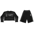 Saint Vanity Retro Varsity Letter Black Cropped Long Sleeve &amp; Baggy Shorts Matching Set