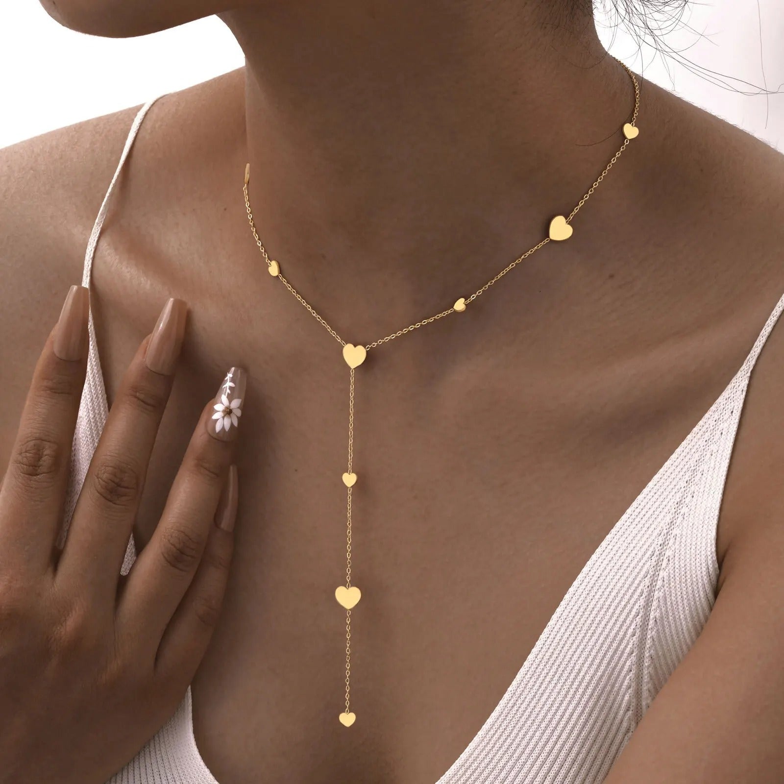 Heart Drop "Y" Lariat Necklace