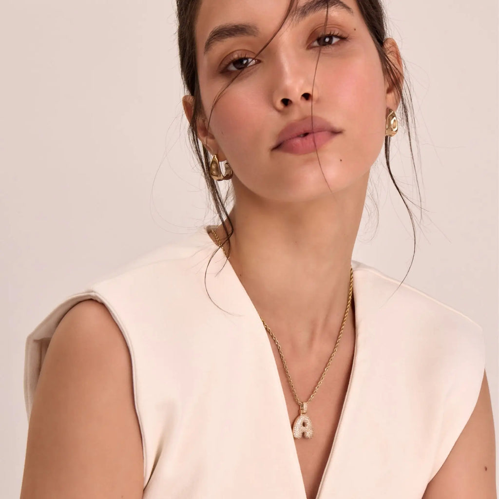 Pave Bubble Letter Initial Necklace