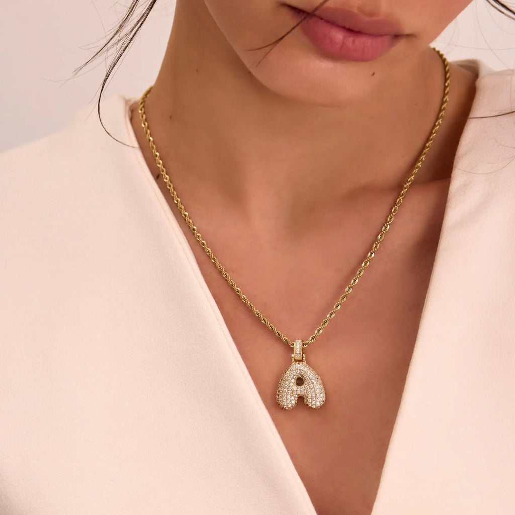 Pave Bubble Letter Initial Necklace