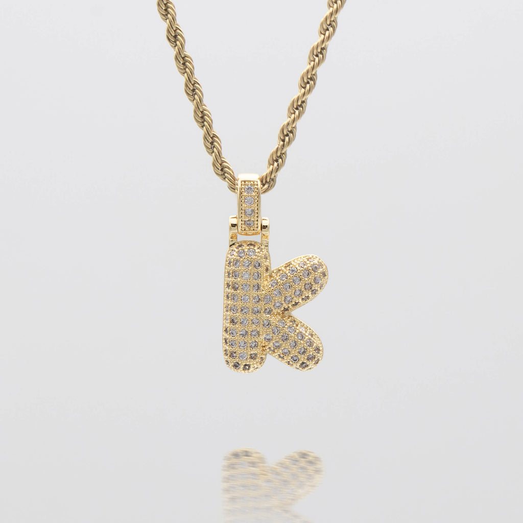 Pave Bubble Letter Initial Necklace