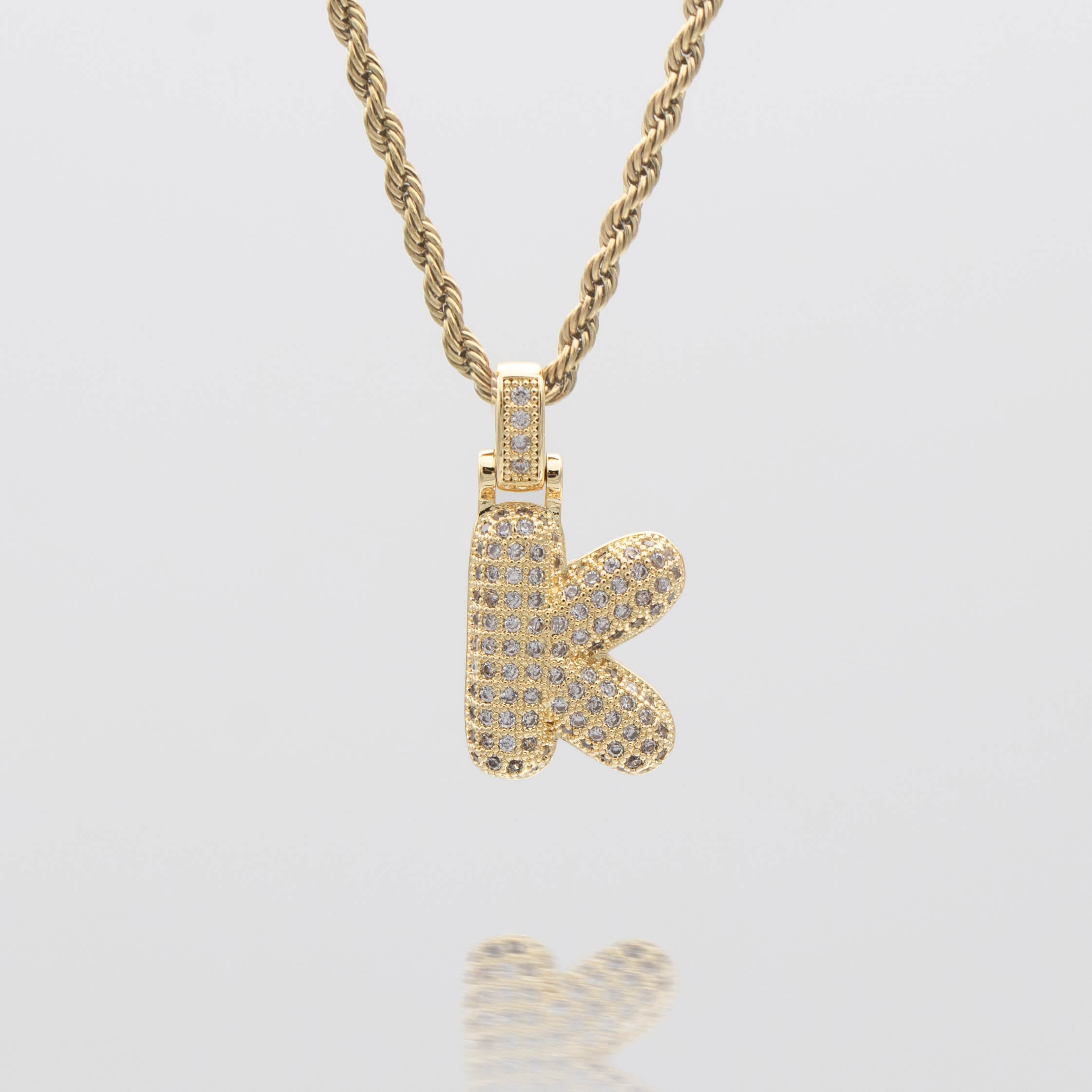 Pave Bubble Letter Initial Necklace