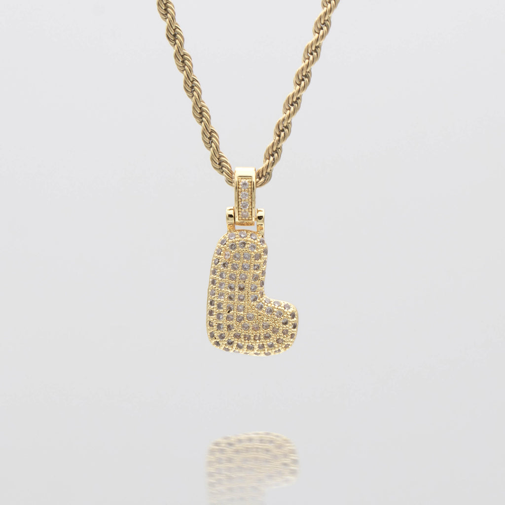 Pave Bubble Letter Initial Necklace