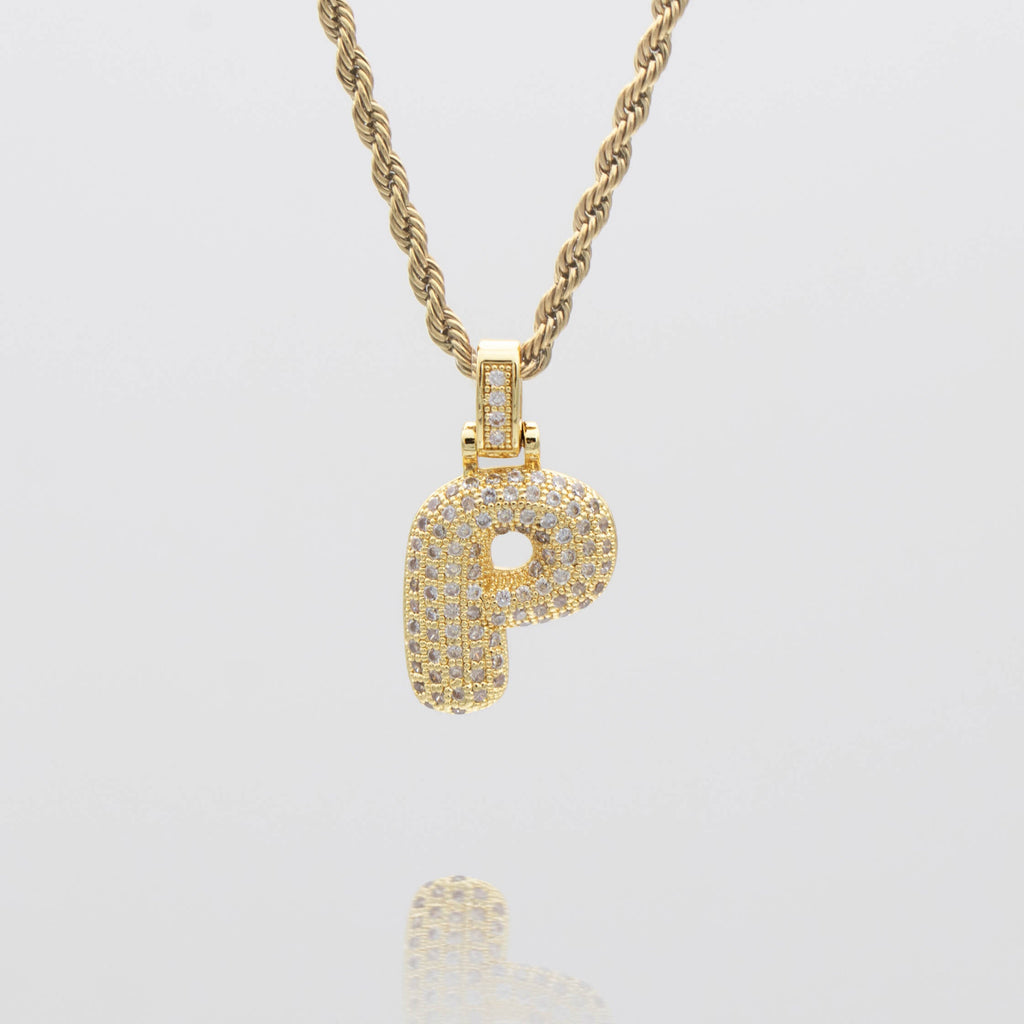 Pave Bubble Letter Initial Necklace