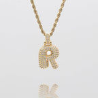 Pave Bubble Letter Initial Necklace