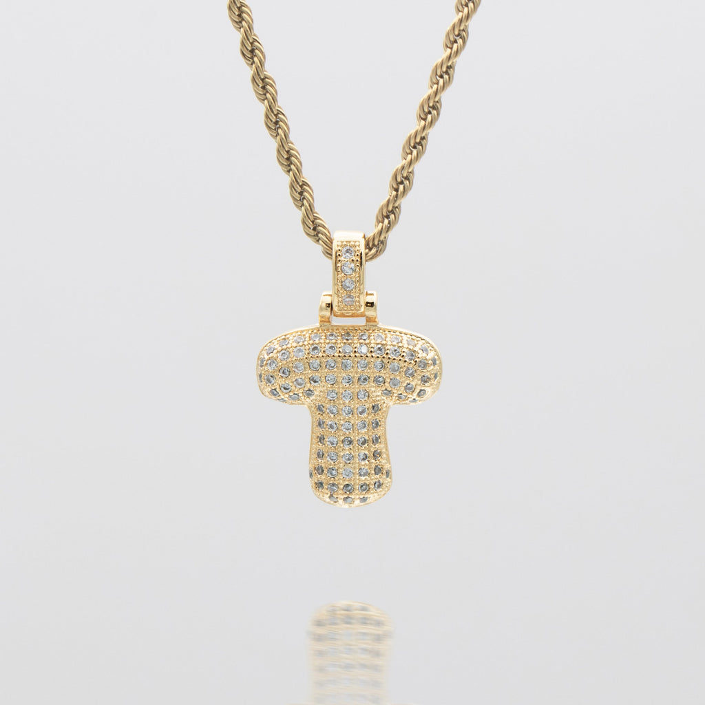 Pave Bubble Letter Initial Necklace