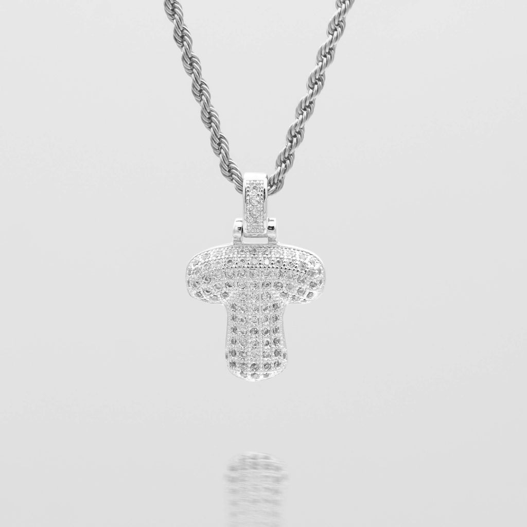 Pave Bubble Letter Initial Necklace