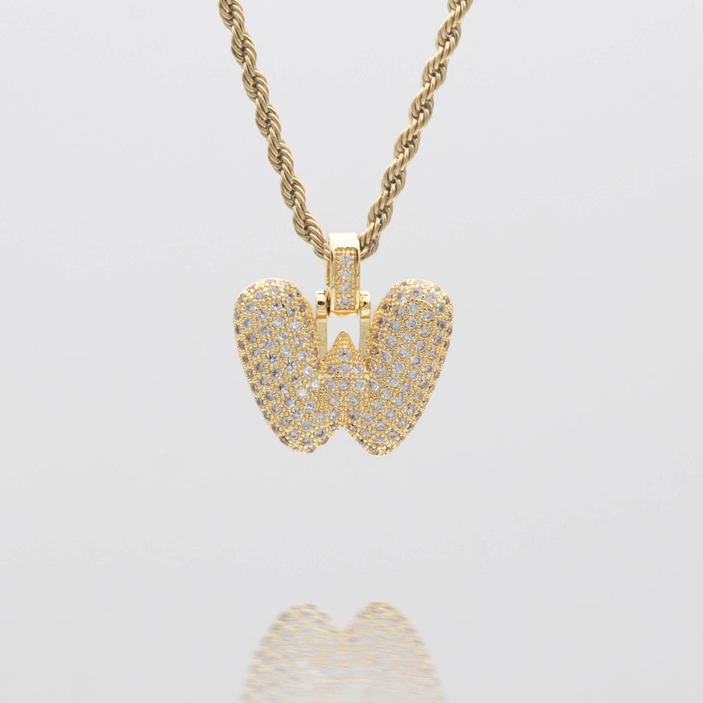 Pave Bubble Letter Initial Necklace