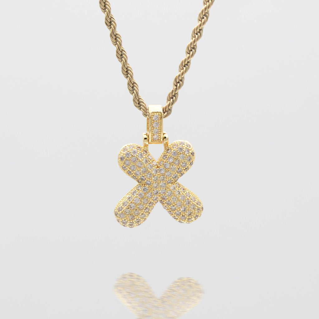 Pave Bubble Letter Initial Necklace