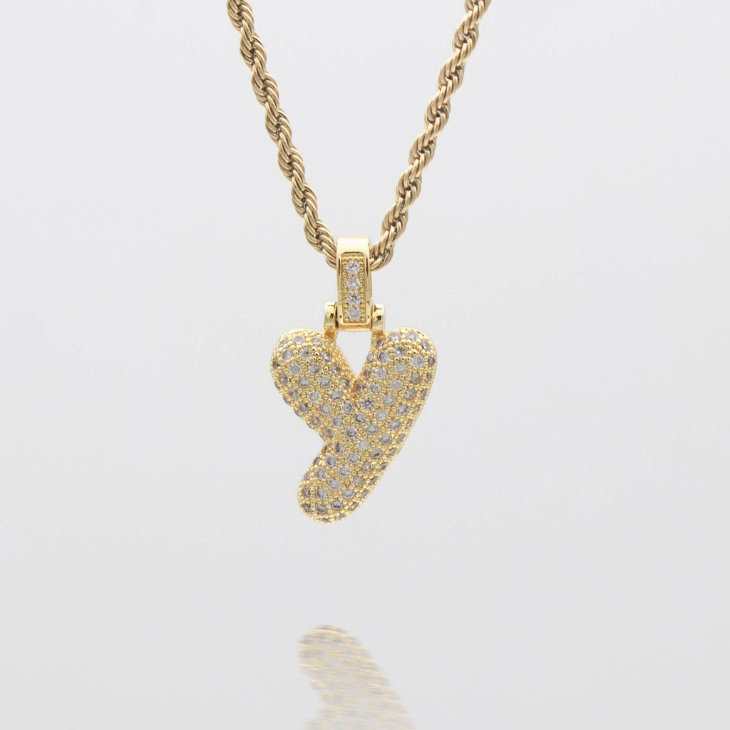 Pave Bubble Letter Initial Necklace