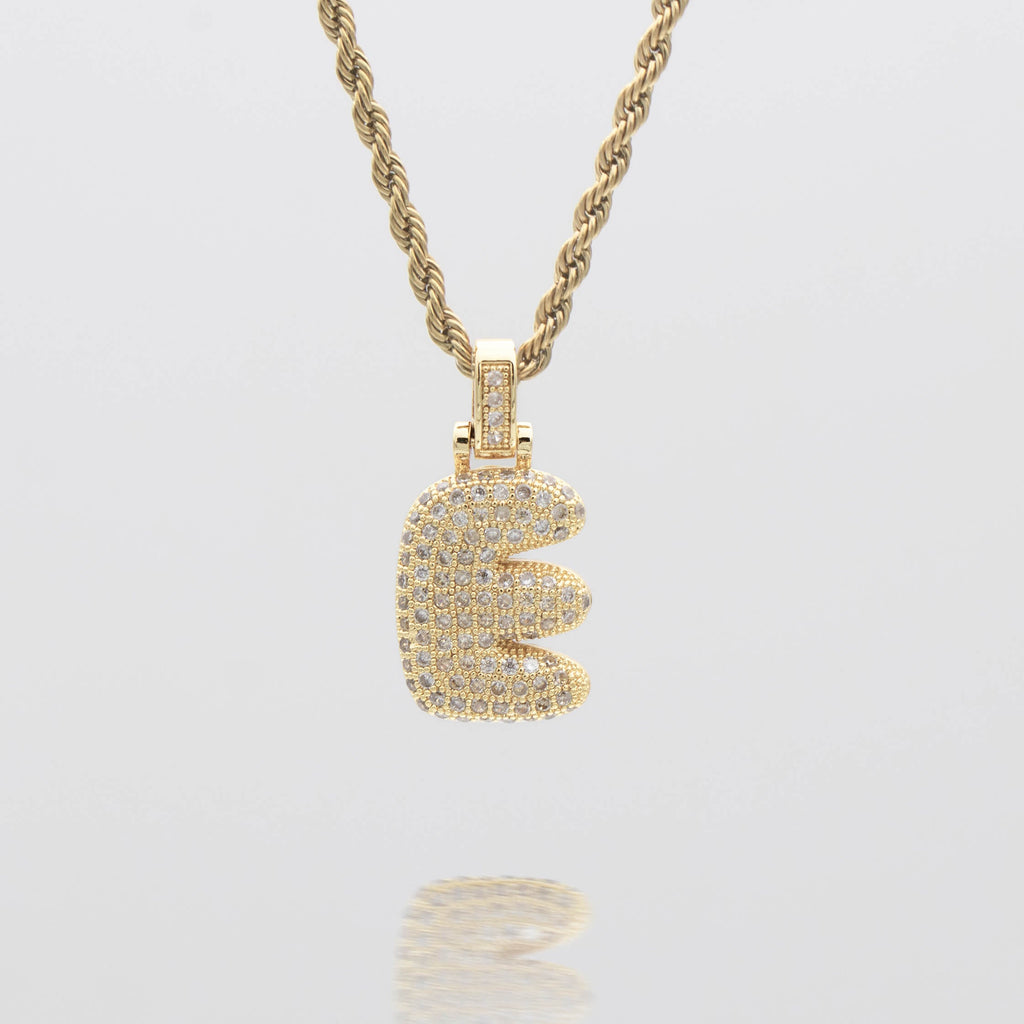 Pave Bubble Letter Initial Necklace