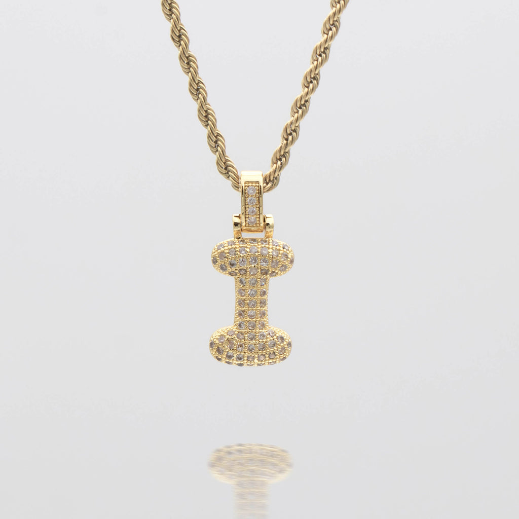 Pave Bubble Letter Initial Necklace